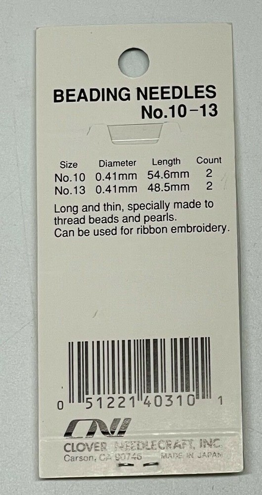 Beading Hand Needles, Size 10/13 (4-Count) Clover #233