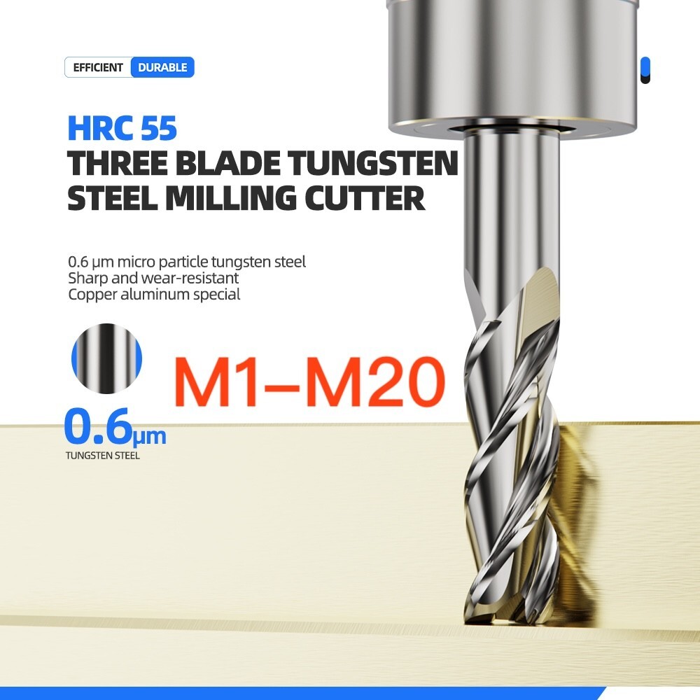 M1-M20 Solid Carbide Aluminium 3 Flute End Mill Cutter HRC55 CNC Machine