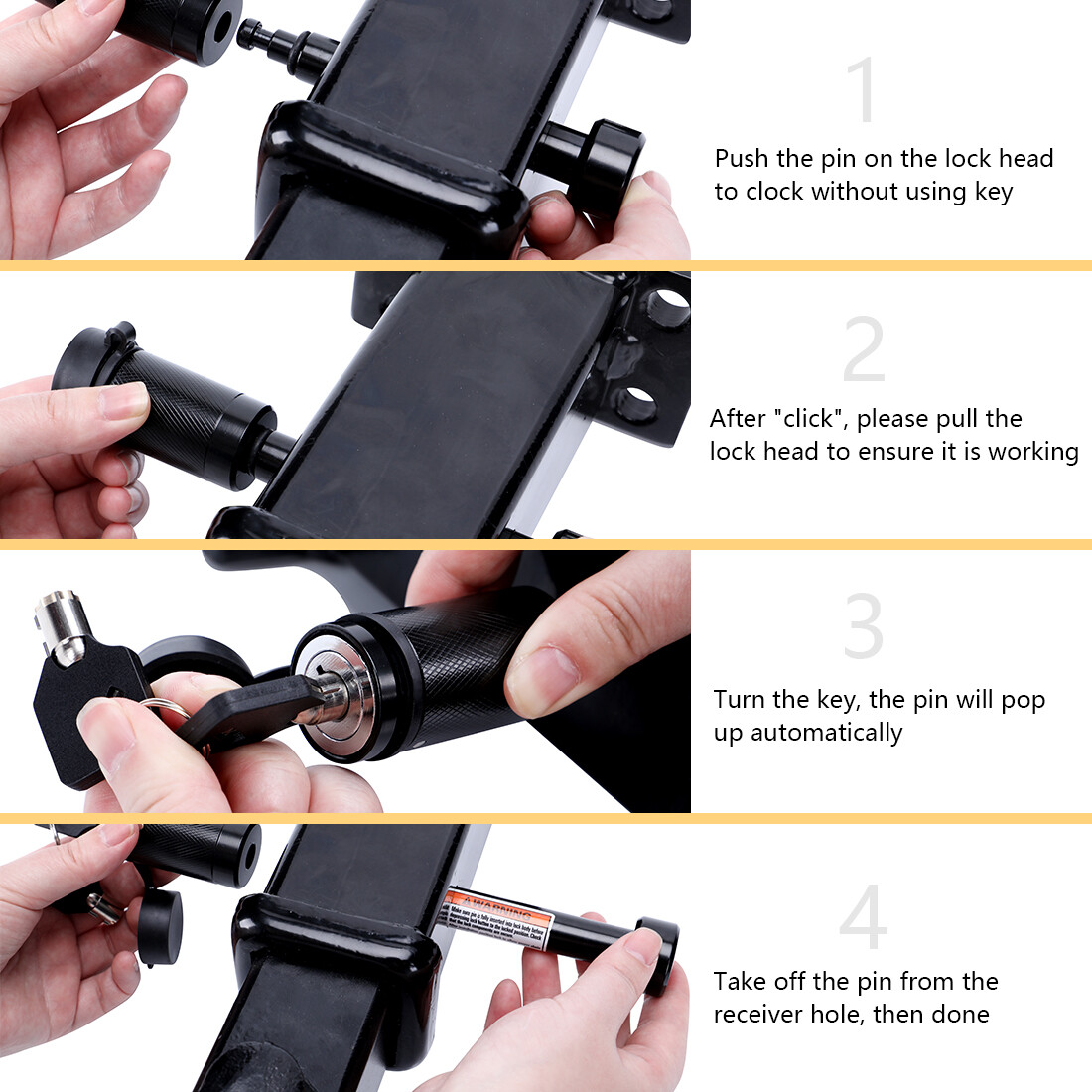 5/8" Black Trailer Hitch Receiver Locking Pin with 2 Keys