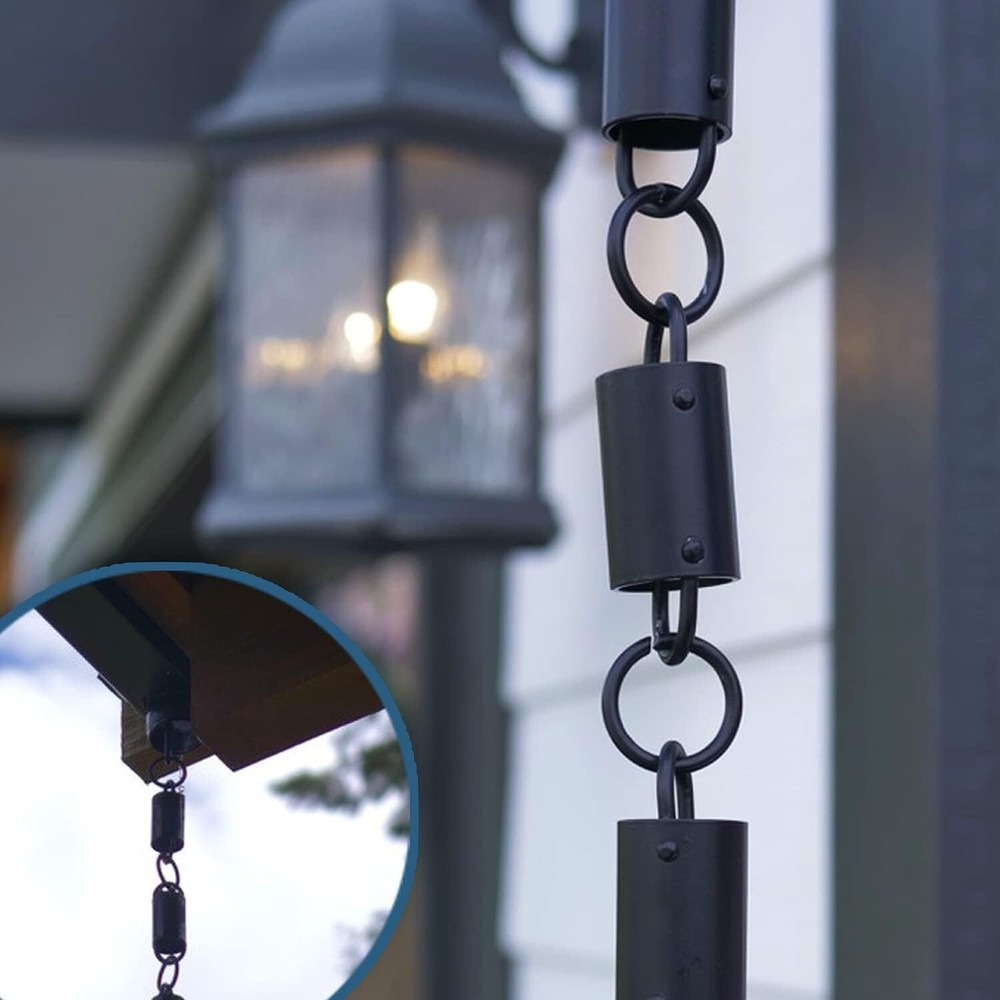Cascade Rain Chains Black 8.5 Ft Decorative Downspout Square Loop Aluminum Chain