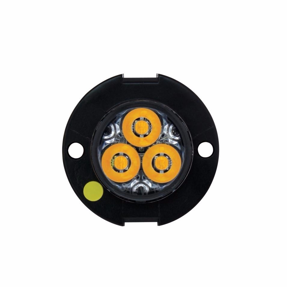 3 Amber LED Mini Warning Light w/ Chrome Bezel - 12 Flash Pattern - Clear Lens