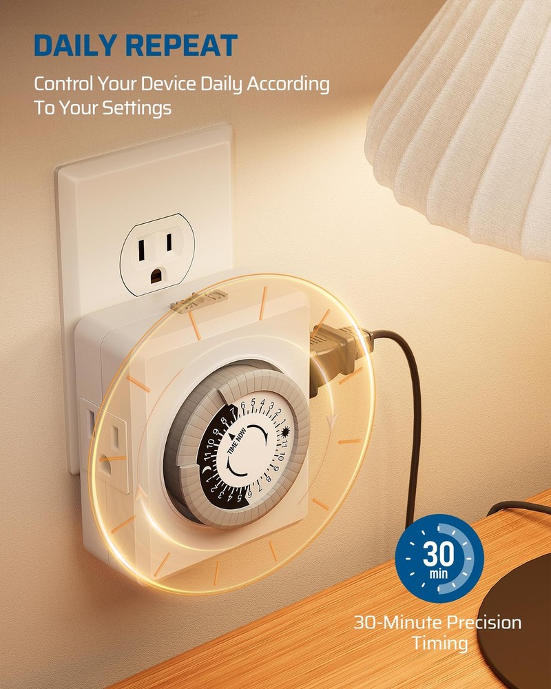 DEWENWILS 24 Hour Cycle Plug-in Mechanical Timer 2 Pack, Indoor White