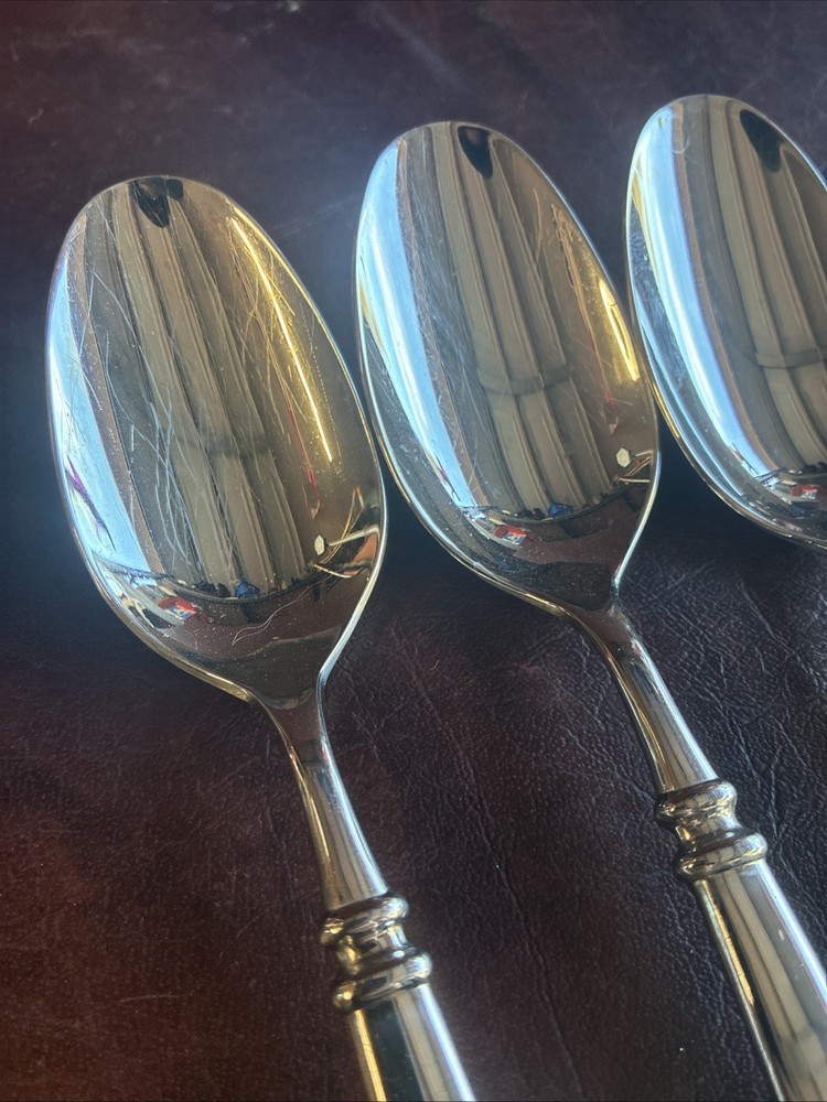 4 Guy Degrenne ABSOLU Glossy Stainless Flatware 8” Spoons