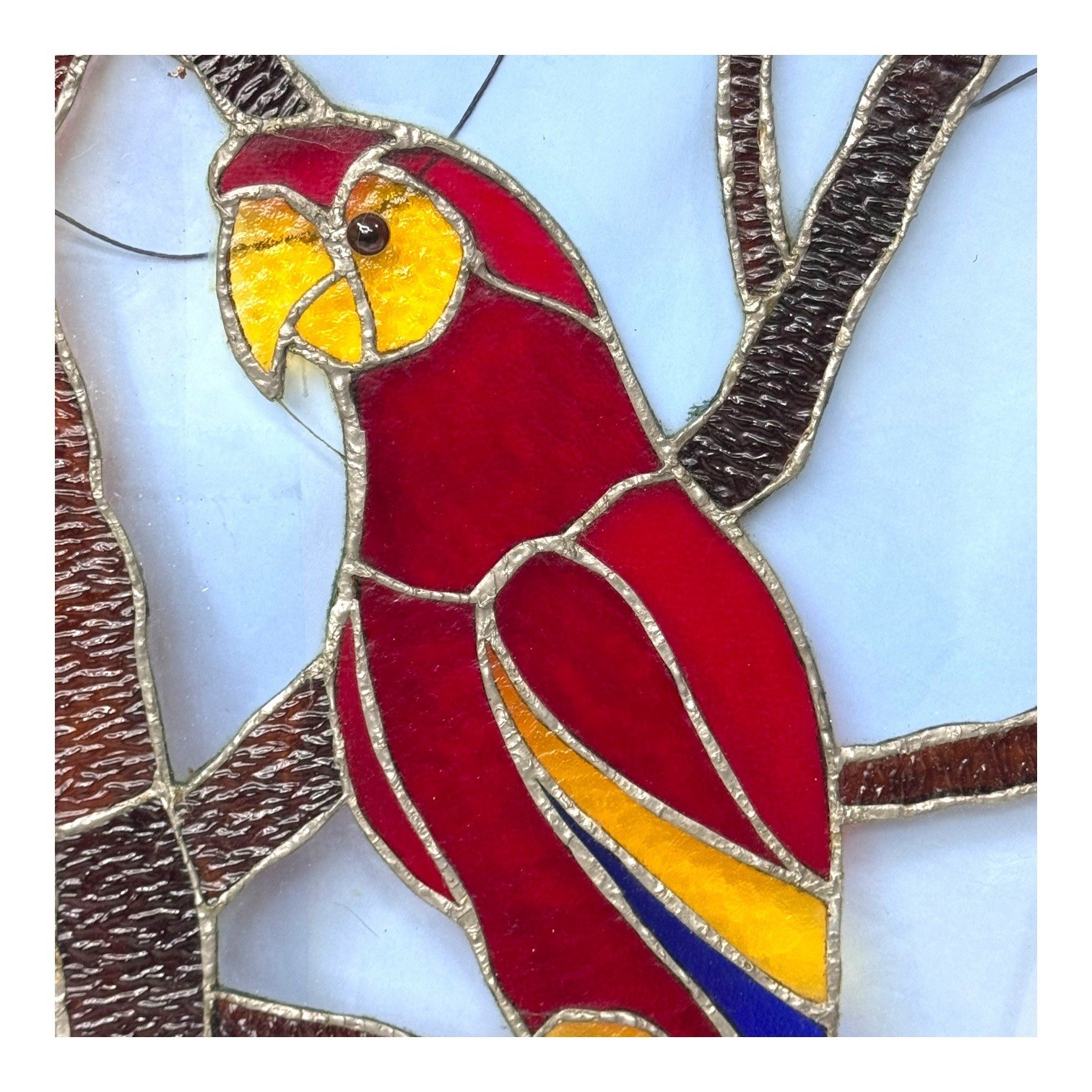 Handcrafted Signed Stained Glass Scarlet Macaw Parrot Wall Art Artisan Panel 18"