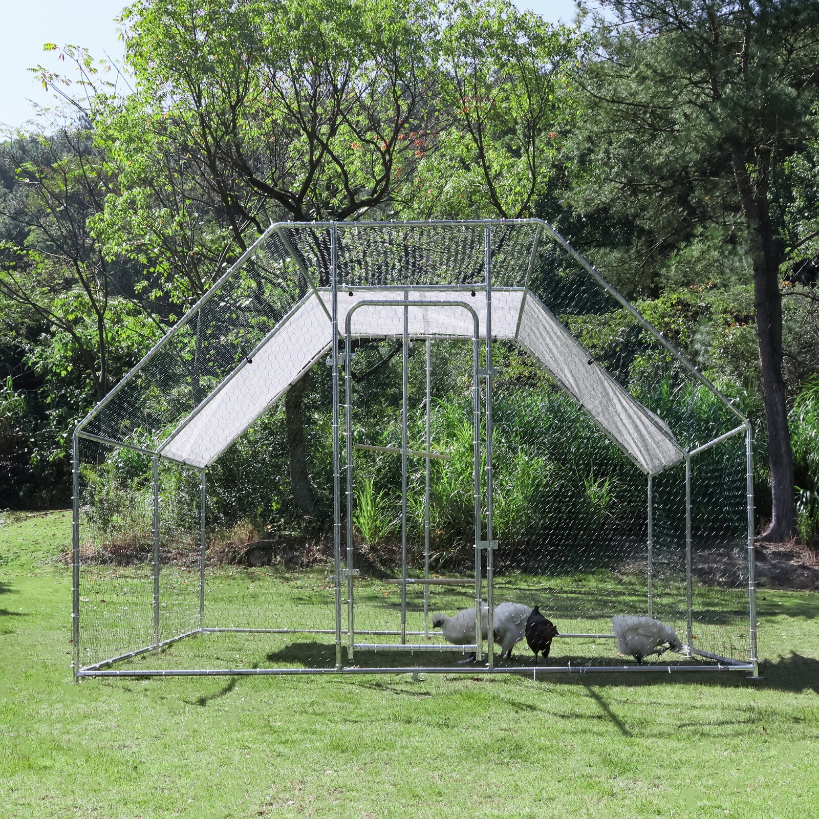 10x10ft Chicken Coop Run Cage Metal Hen House Playpen Enclosures w/Roosting Rack