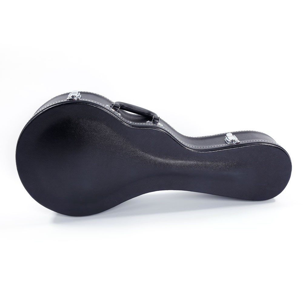 F-Style Microgroove Pattern Leather Wood Mandolin Case Black