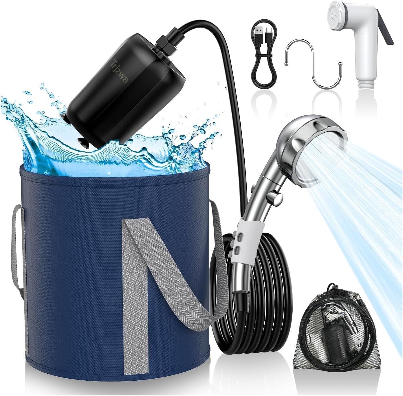 Portable Shower Camping,9000mAh Rechargeable Shower Pump with Digital Display