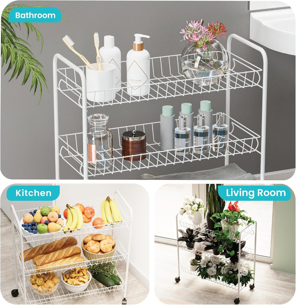 Rolling Utility Cart with Handle, 3 Tier Versatile Storage Organizer with Wheels