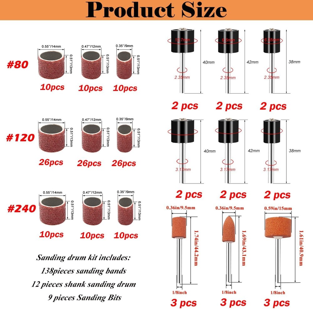 Sanding Drum Set for Dremel Rotary Tools-Includes Drum+Sanding Bits