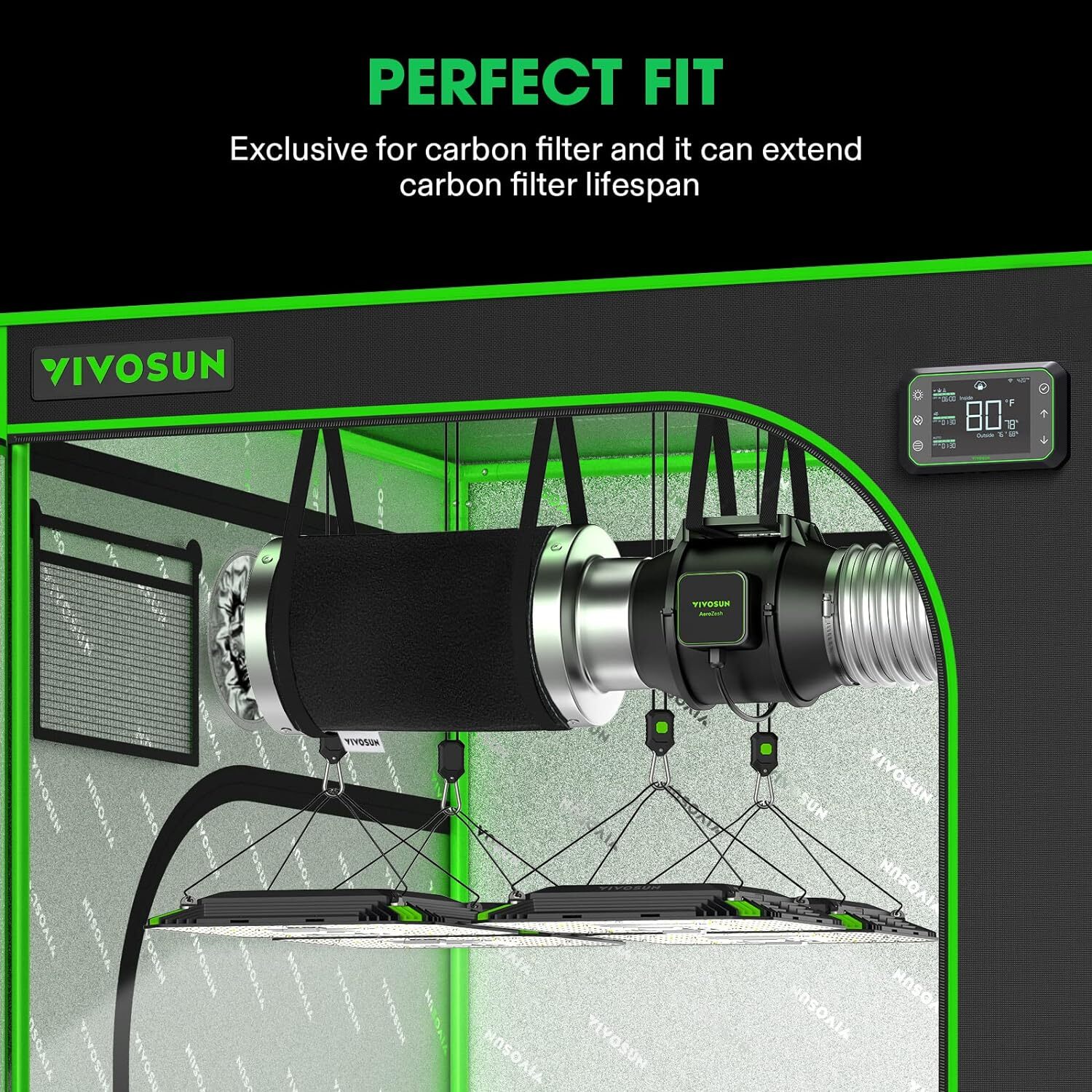 VIVOSUN 4"/6"/8" PP Cotton Prefilter for 4/6/8 inch Carbon Filter Black/White