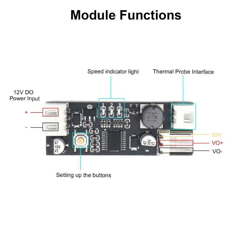 Adjustable 12VDC PWM Fan Temperature Controller for Computer Case