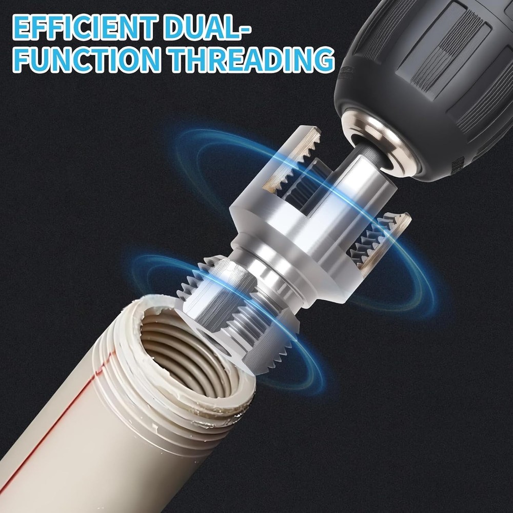 PVC Pipe Threader Kit, 2 Piece Set, 1/2" 3/4" NPT Sizes, Dual-Function Intern
