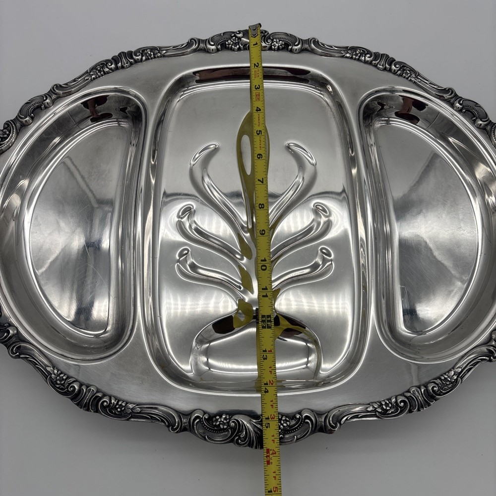 Vintage Silver Plated Baroque By Wallace Three Meat Footed Platter Model 208F