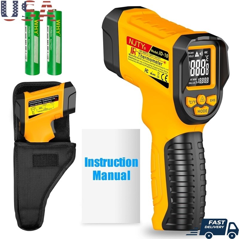 Infrared Temperature Gun Digital Thermometer Fast Accurate Adjustable Emissivity