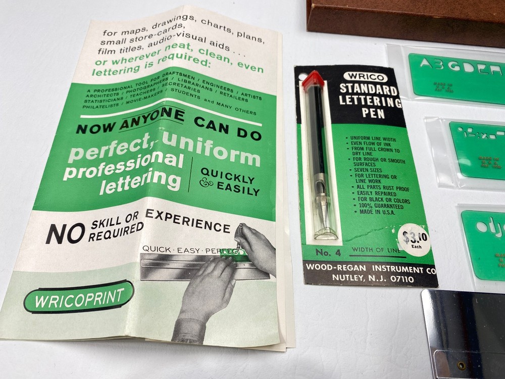NOS Wricoprint Lettering Guide Model NV38 Drafting Set Engineering