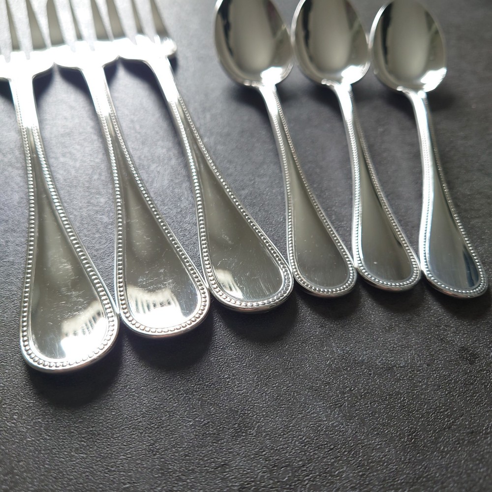 Christofle Perles 6pcs Silverplated Flatware Cake Fork Coffee Spoon Excellent ②