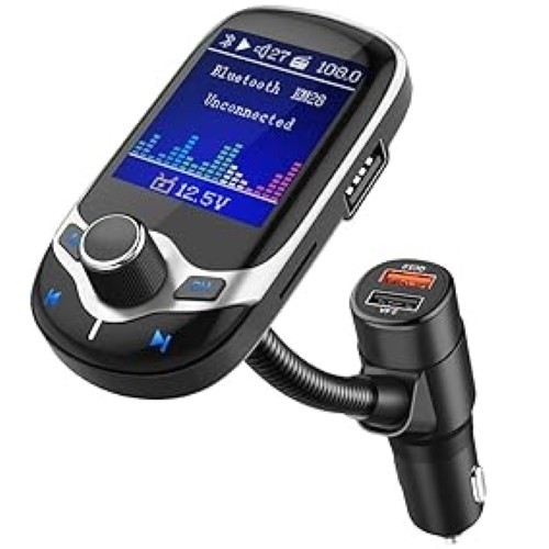 Nulaxy Bluetooth FM Transmitter Smart QC 3.0 KM28 Silver AUX USB TF Hands-Free