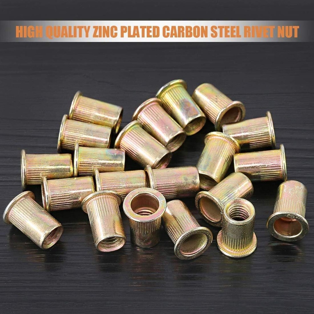 Keadic 100Pcs M8 Rivet Nuts Zinc Plated Carbon Steel Flat Head Threaded Inserts
