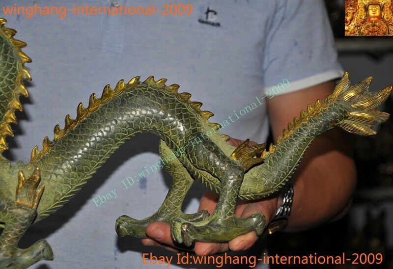 Old Chinese China Feng Shui Bronze Gilt lucky wealth zodiac animal Dragon statue