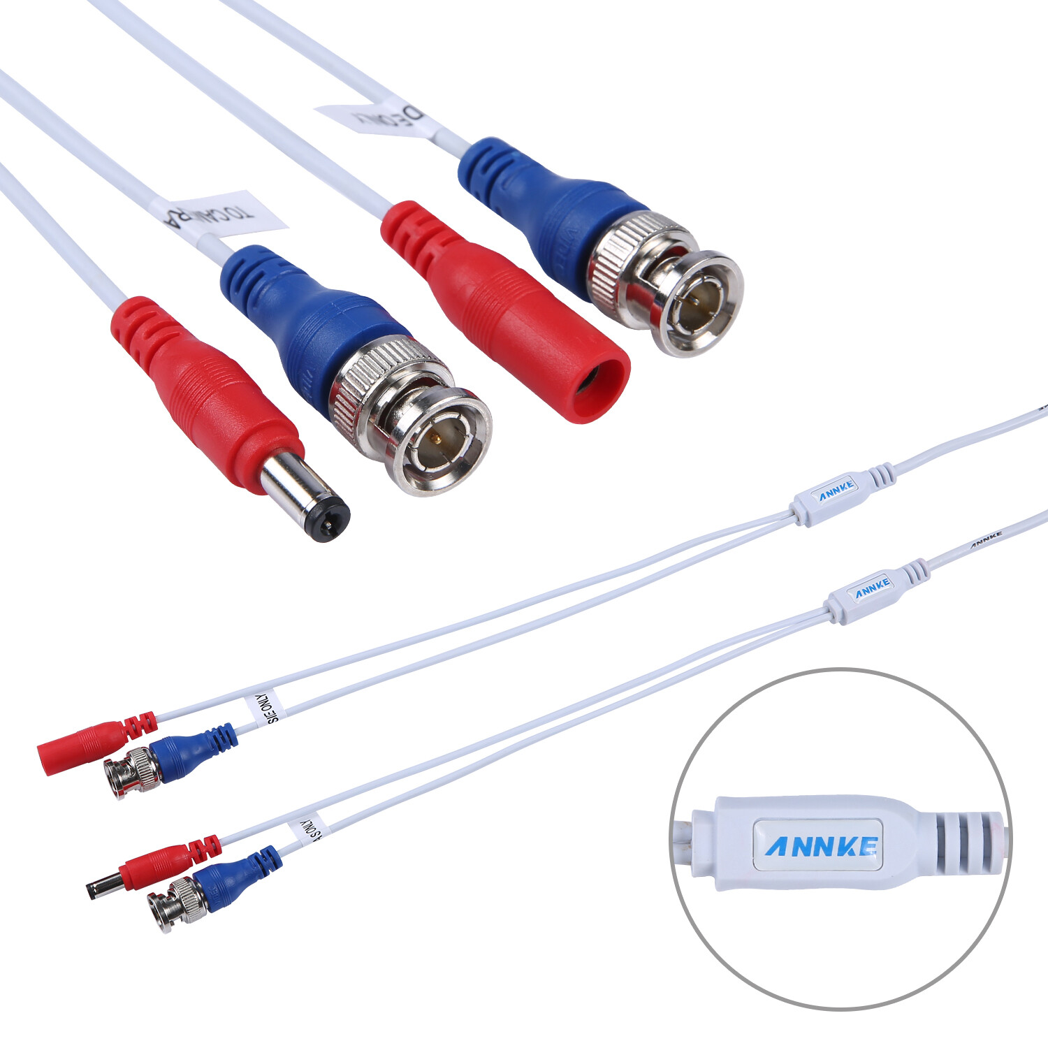ANNKE 4PCS 100FT 30m Video Power BNC Cable for CCTV Security Camera System White