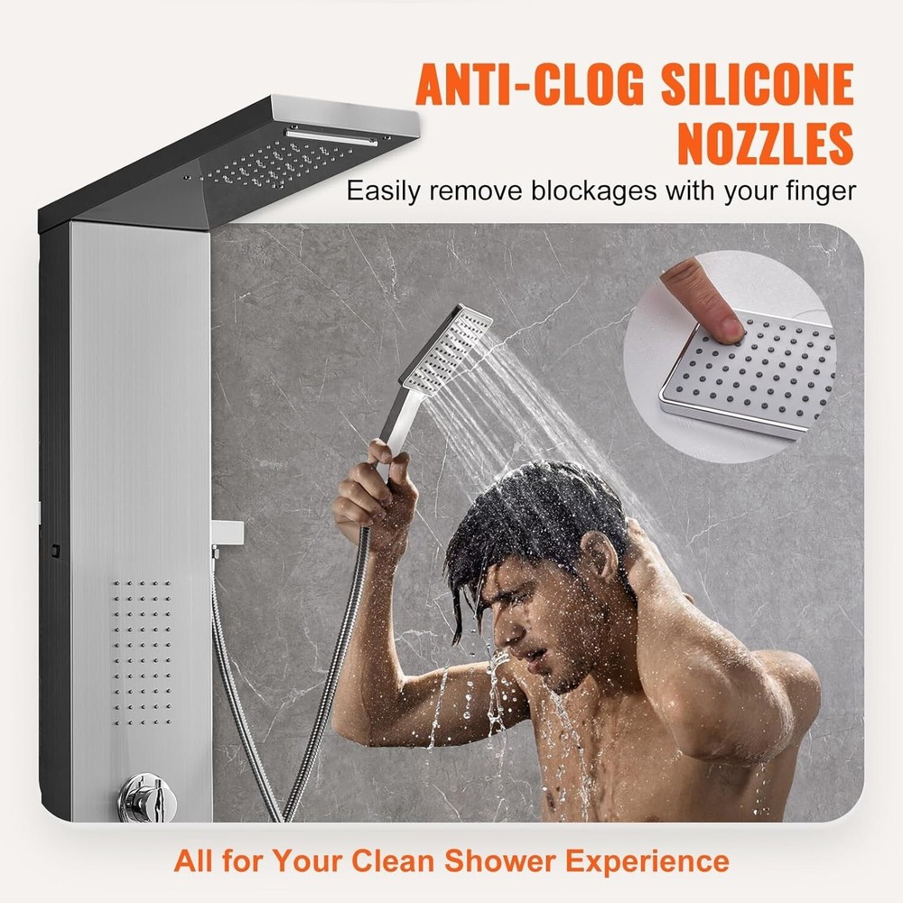 Shower Panel System, , LED Shower Panel Tower, Rainfall, Waterfall, 2 Body Ma...