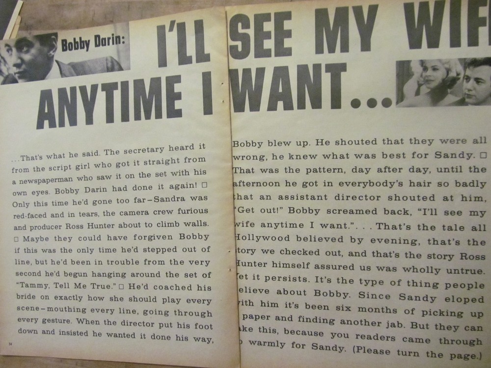 Bobby Darin, Two Page Vintage Clipping