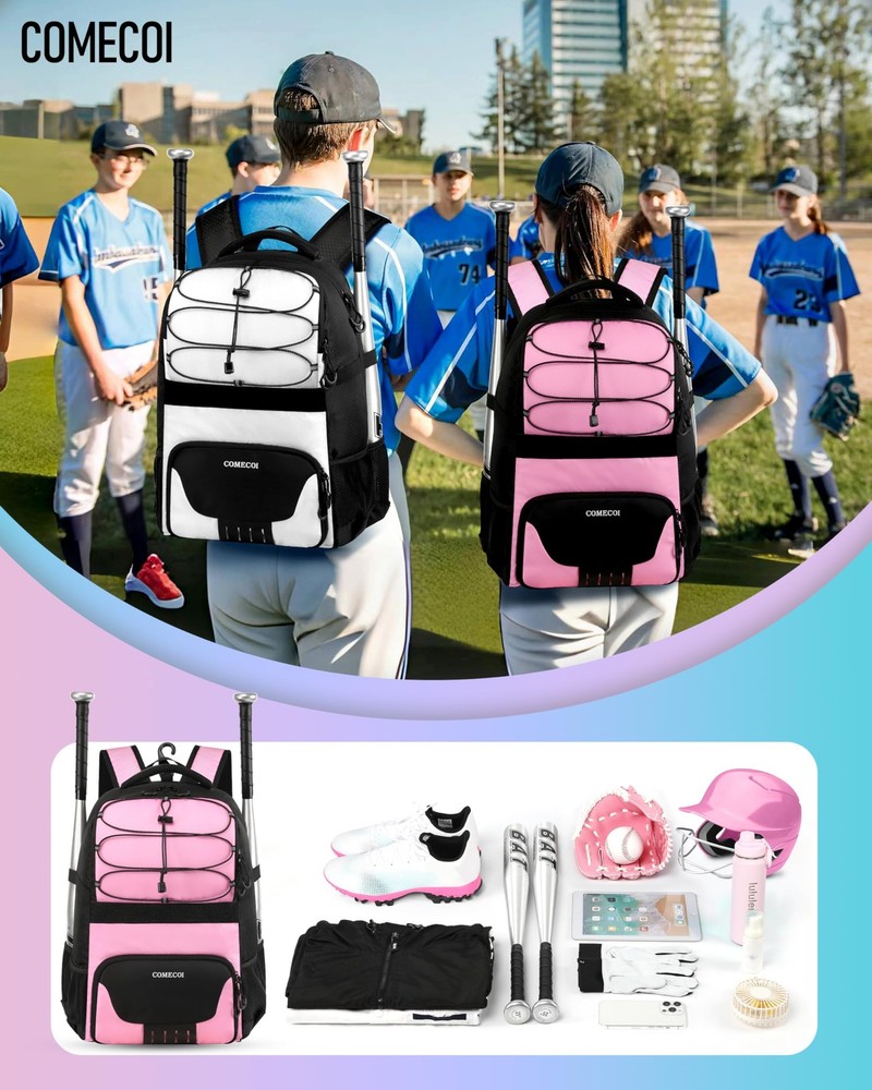 Softball Bag, Lightweight Baseball Backpack with Shoes Compartment, Baseball ...