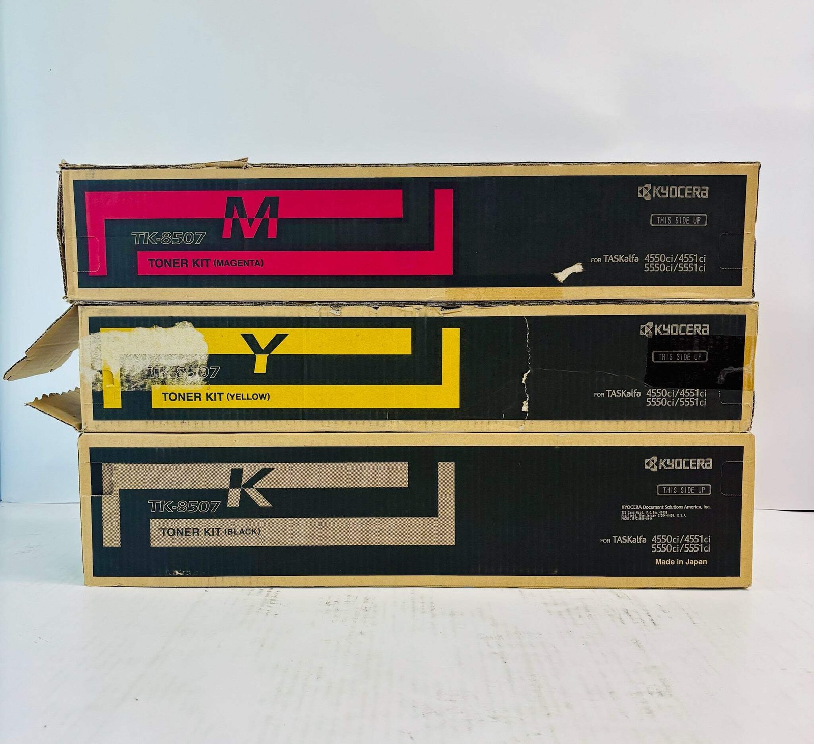 3 Open OEM Kyocera TASKalfa 4550ci, 4551ci Magenta, Yellow & Blk Toner TK-8507 C
