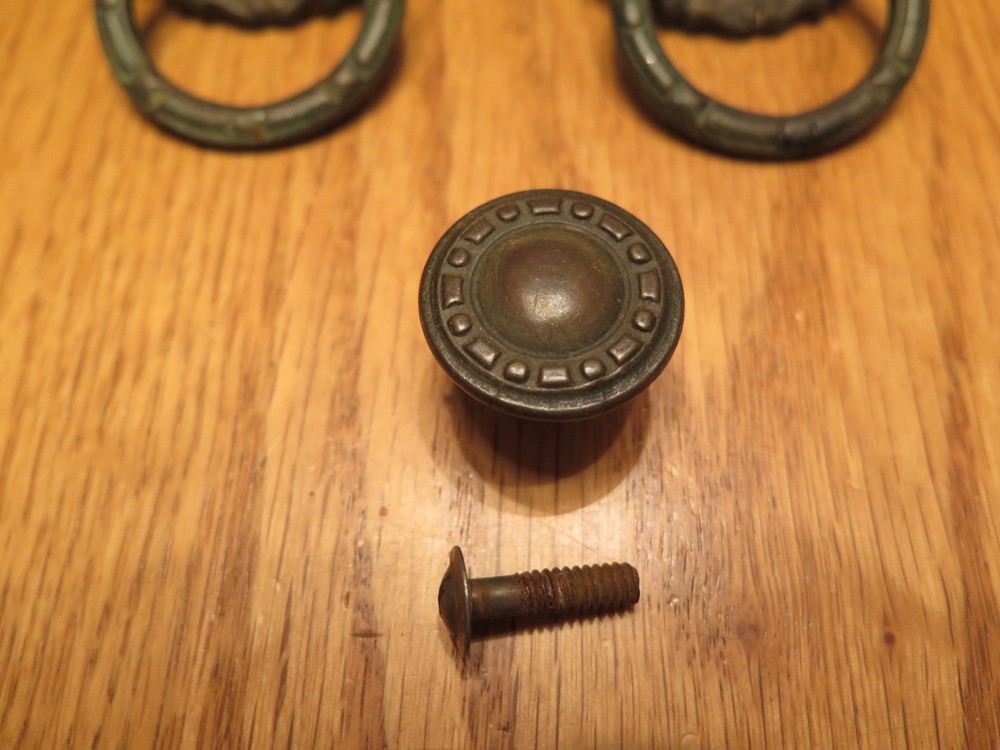 Vintage Brass Tone Drawer Pulls - 3 Drop Pulls & 1 Round Pull