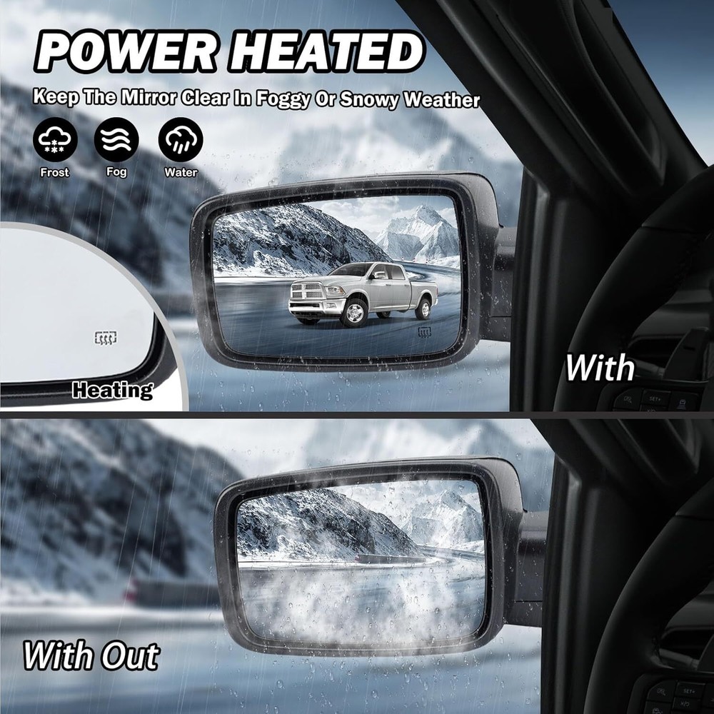 Left Side Mirror For 2013-2019 Ram 1500 Chrome Power Fold +Heated +Temper Sensor