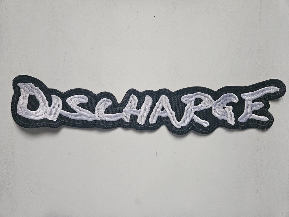 DISCHARGE, SEW ON WHITE EMBROIDERED LARGE BACK PATCH