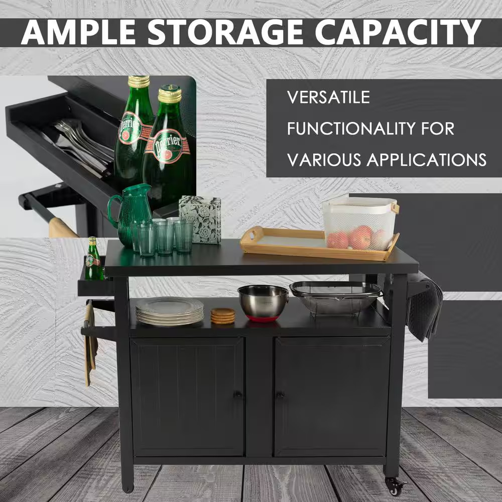 BBQ Grill Storage Cart/Bin Grey Rectangle Metal Table Kitchen Dining Table 51.67