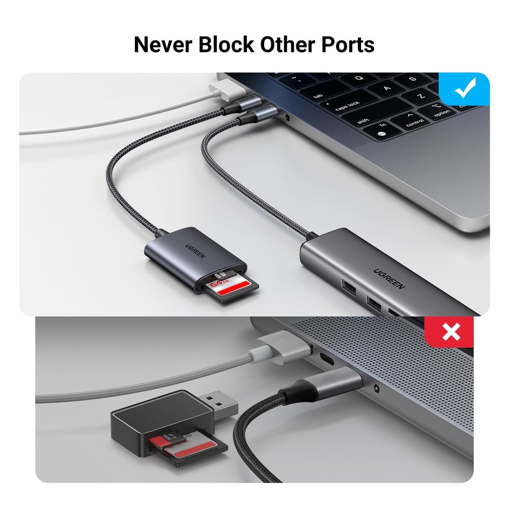 UGREEN USB C SD Card Reader, 2-in-1 Micro Memory Reader for TF Gray