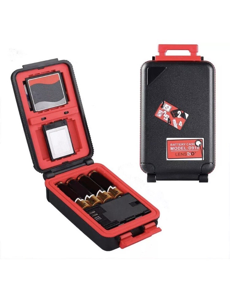 LENSGO Camera Battery Memory Card Case, Hard Protector Case Red