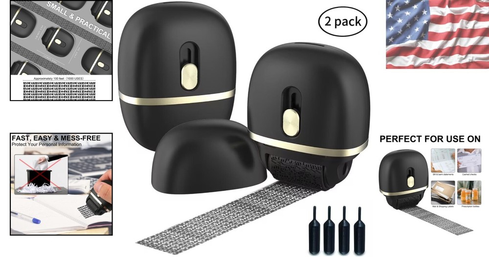 Wide Identity Theft Protection Roller Stamp 2 Pack - Convenient Document Shield