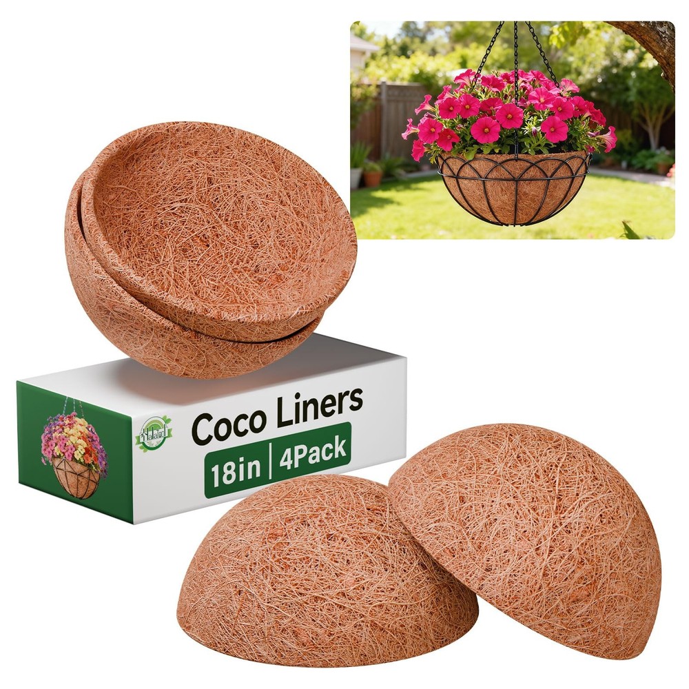 Halatool 4 Pack 18 Inch Coco Liners Natural Coconut Liners for Planters Round...