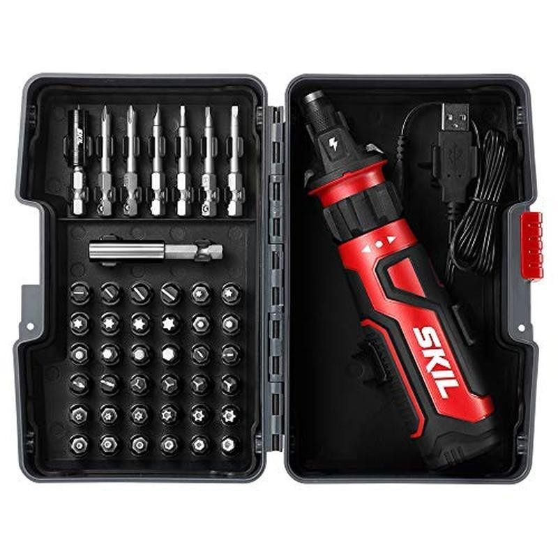 Cordless Screwdriver W/ Circuit Sensor Tech 45pcs Bit Set USB Charging Case