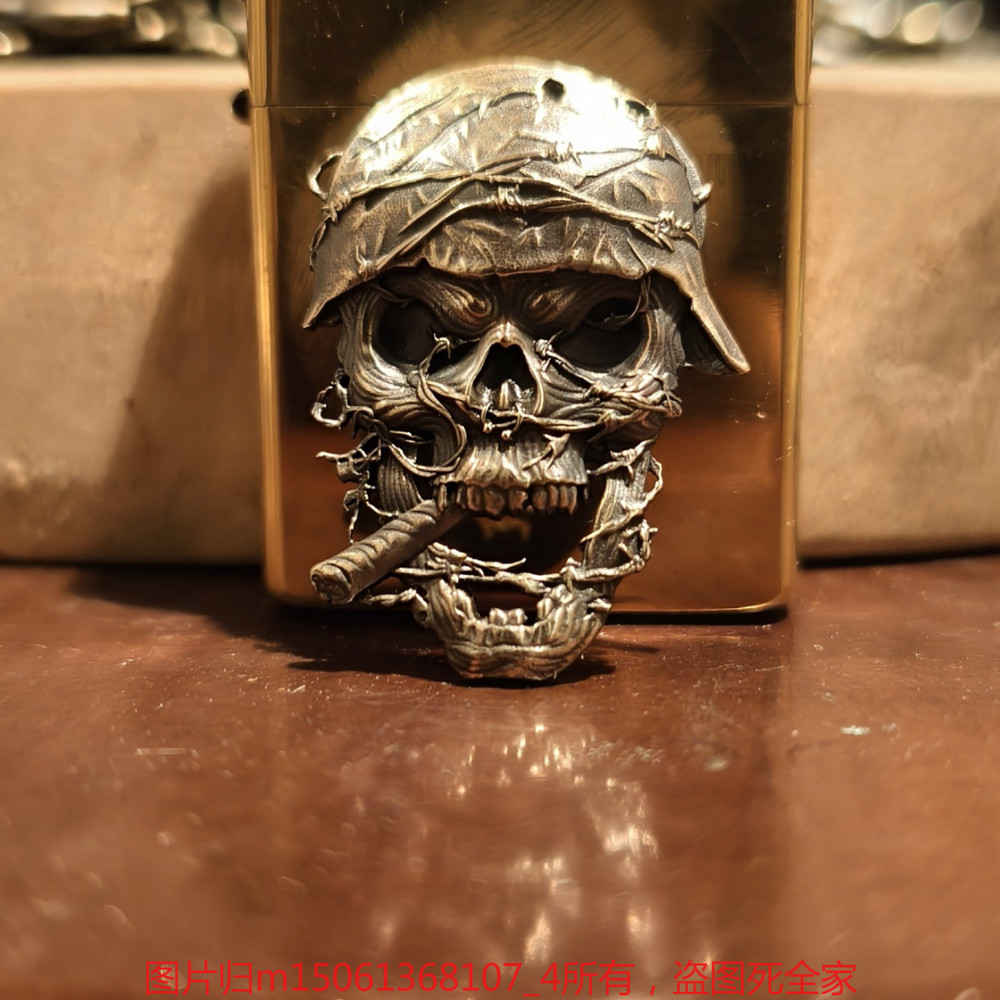 High-Quality Skeleton Soldier Decal Kerosene Lighter (Does Not Include Lighter)