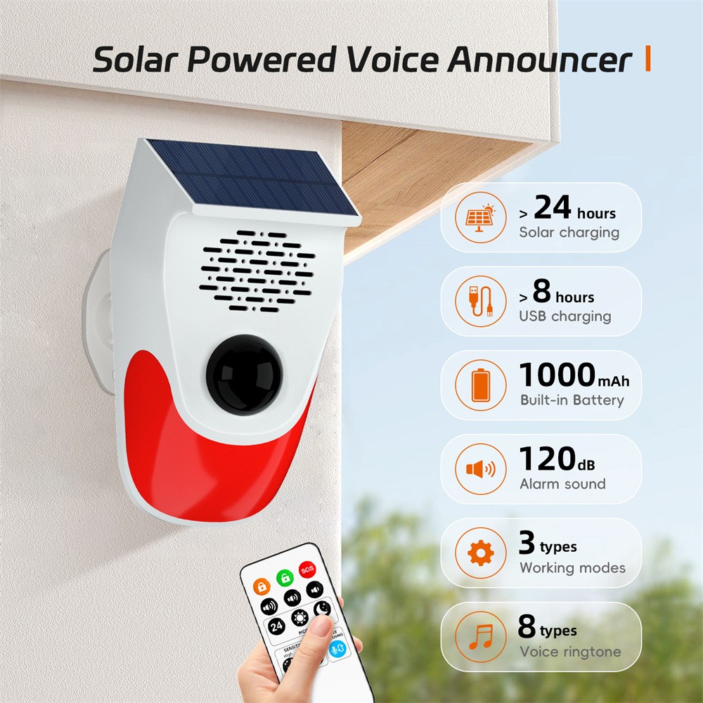 Solar Strobe Light Wireless 120db Alarm System For Home Infrared Motion Sensor