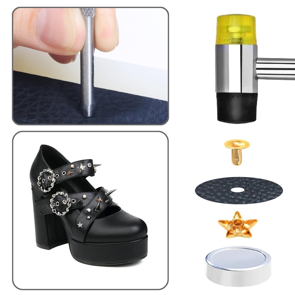 200 Sets Leather Rivets Kit Mixed Sizes Rivets for Leather Star Studs for Clo...