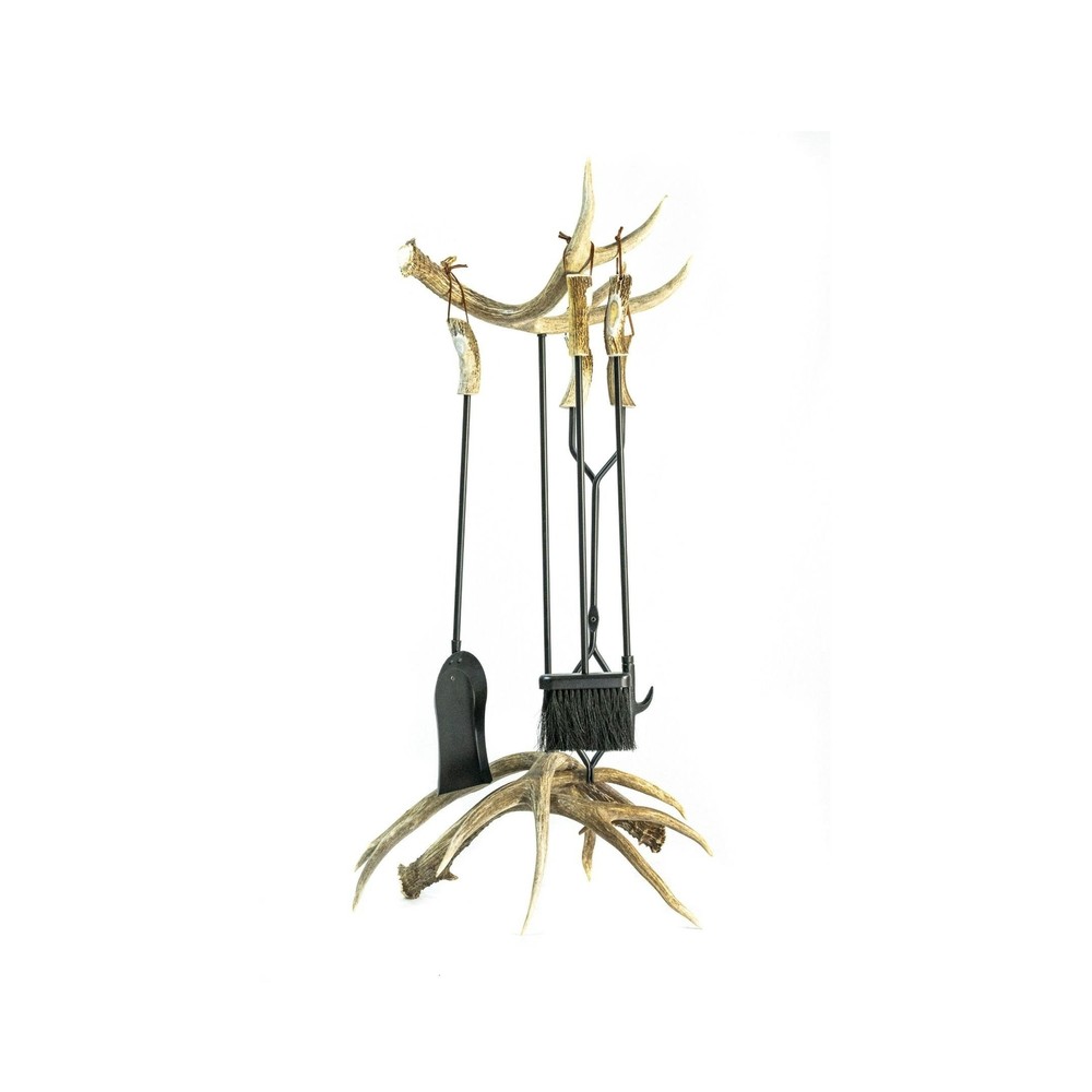 Large Mule Deer Antler Fireplace Tool Set - Includes Four Fireplace Tools: