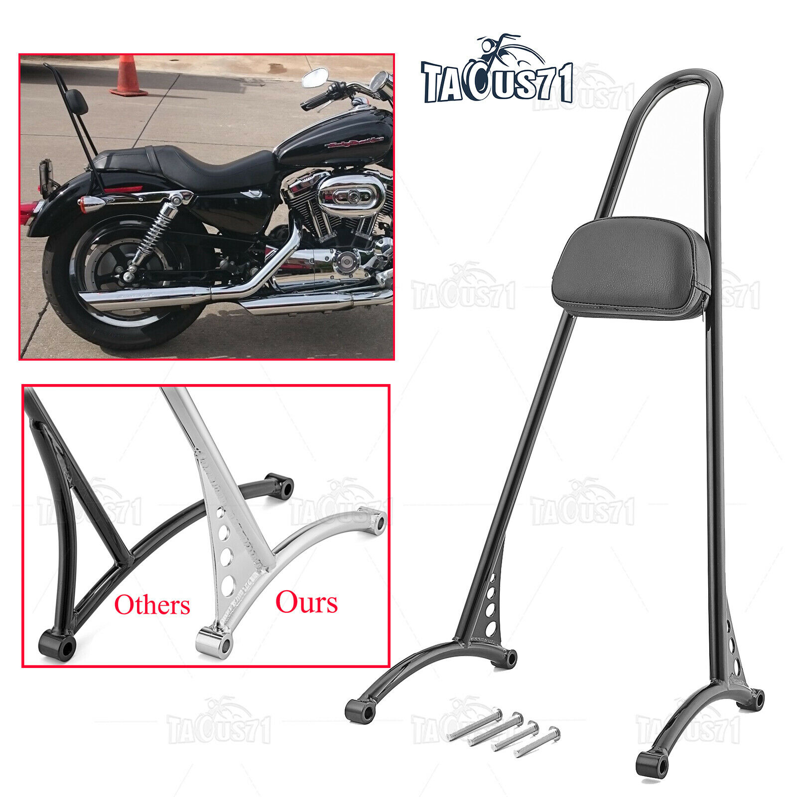 23" Tall Passenger Backrest Sissy Bar For Harley Sportster Iron XL 883 1200 04+