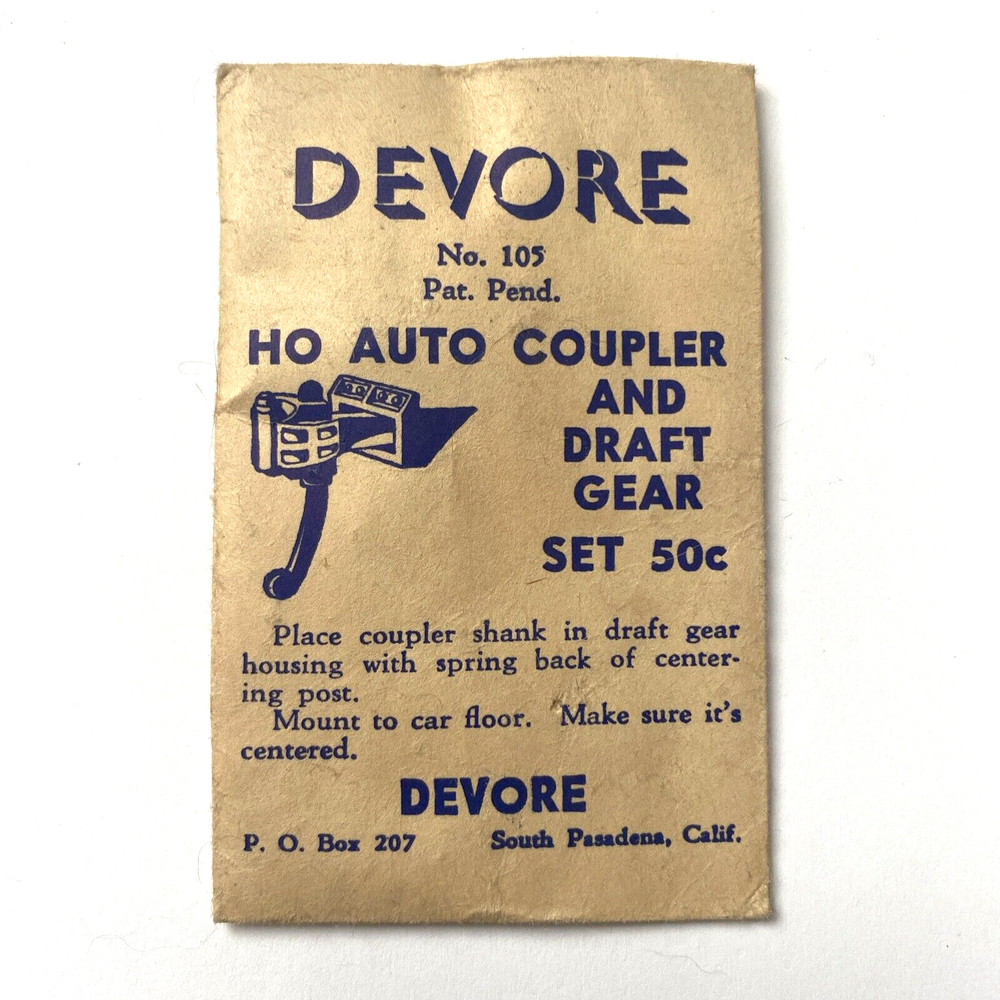 Vintage Devore No. 105 HO Auto Coupler & Draft Gear Set ~ 4 Sealed Envelopes NOS