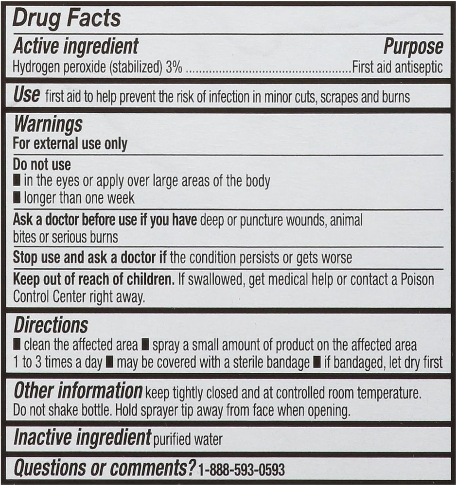 Hydrogen Peroxide Spray Bottle First Aid Antiseptic 3% Solution – Multi-Purpose