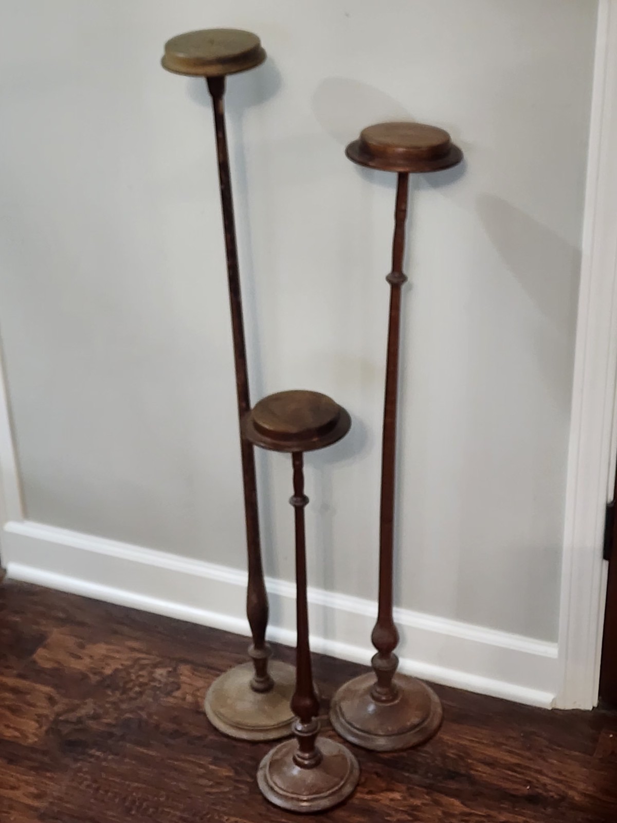 LOT OF 3- Tall Antique Wood Hat Stands 41.5"- 36"-  24" Tall - 2 MATCHING