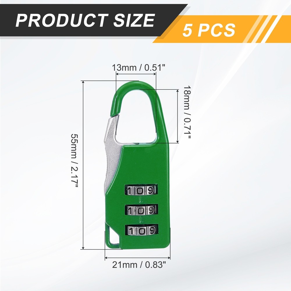 5Pcs Resettable 3 Digit Combination Lock Code Padlock, Green (55 x 21mm)