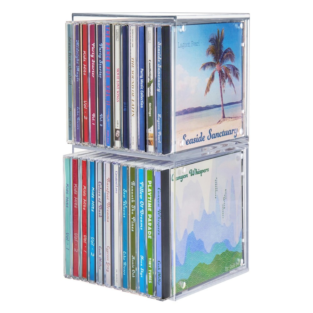 Stackable Clear Plastic CD Organizers (2 Pack) Cube Jewel Case Holders