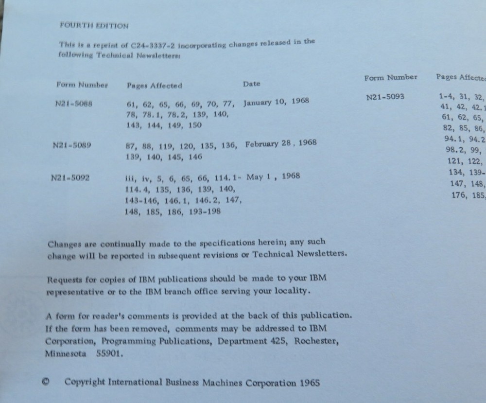 Vintage IBM System / 360 Operating System / RPG Language Dated 1968 / 1969