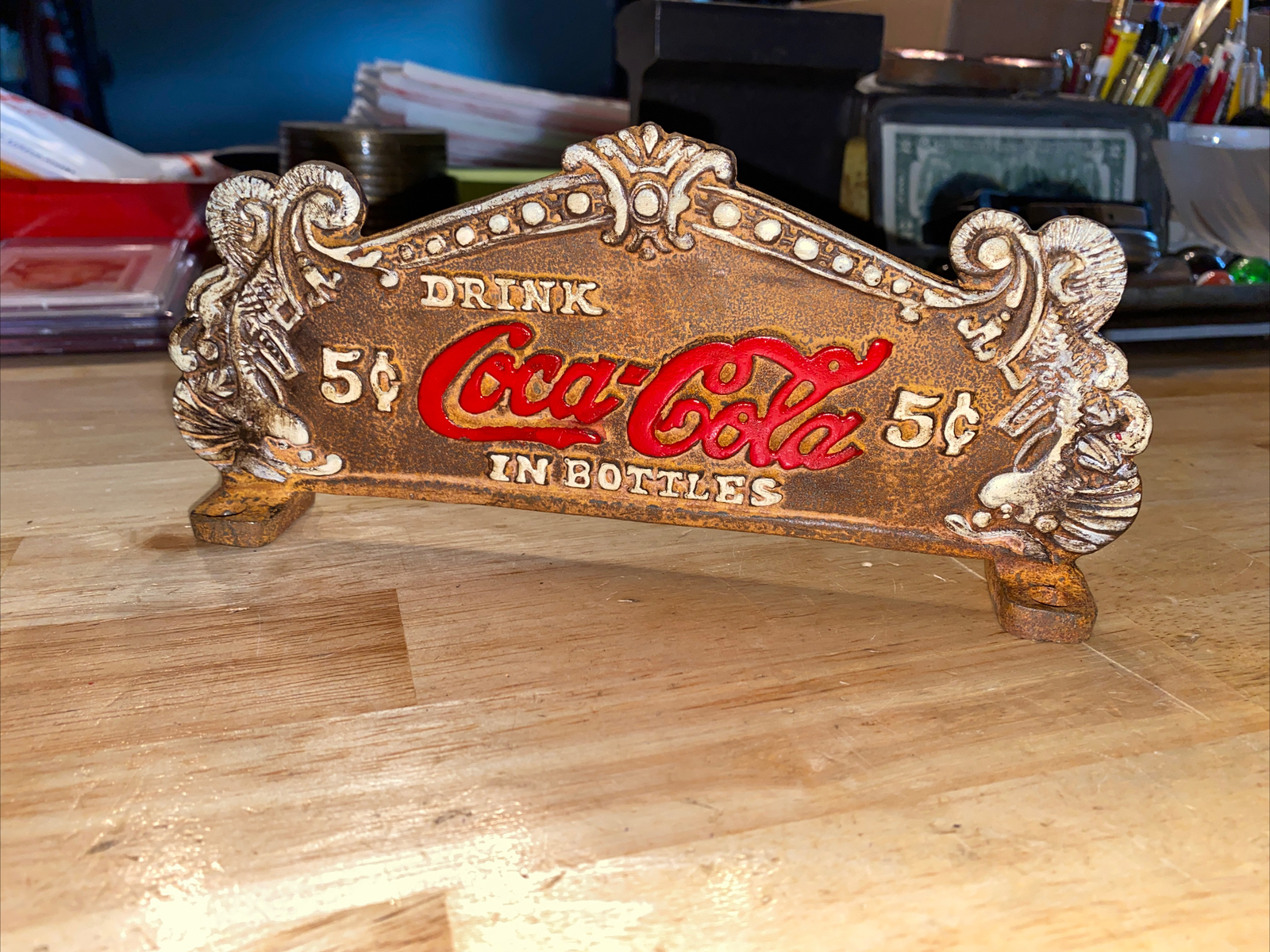 Coca Cola Cash Register Sign Plaque Cast Iron Metal Patina Soda Pepsi Collector