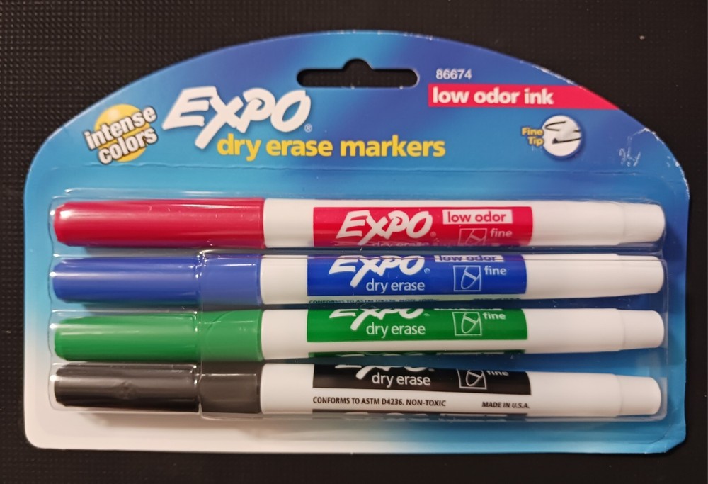 EXPO Dry Erase Markers Fine Tip Assorted Colors NEW 4 Count Pack